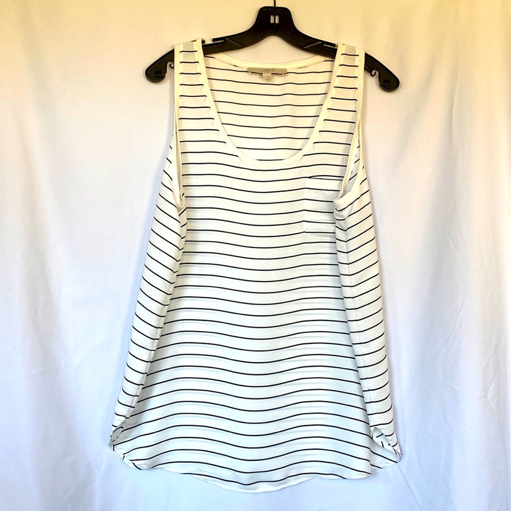 Black and white striped sleeveless blouse by Ann Taylor Loft.